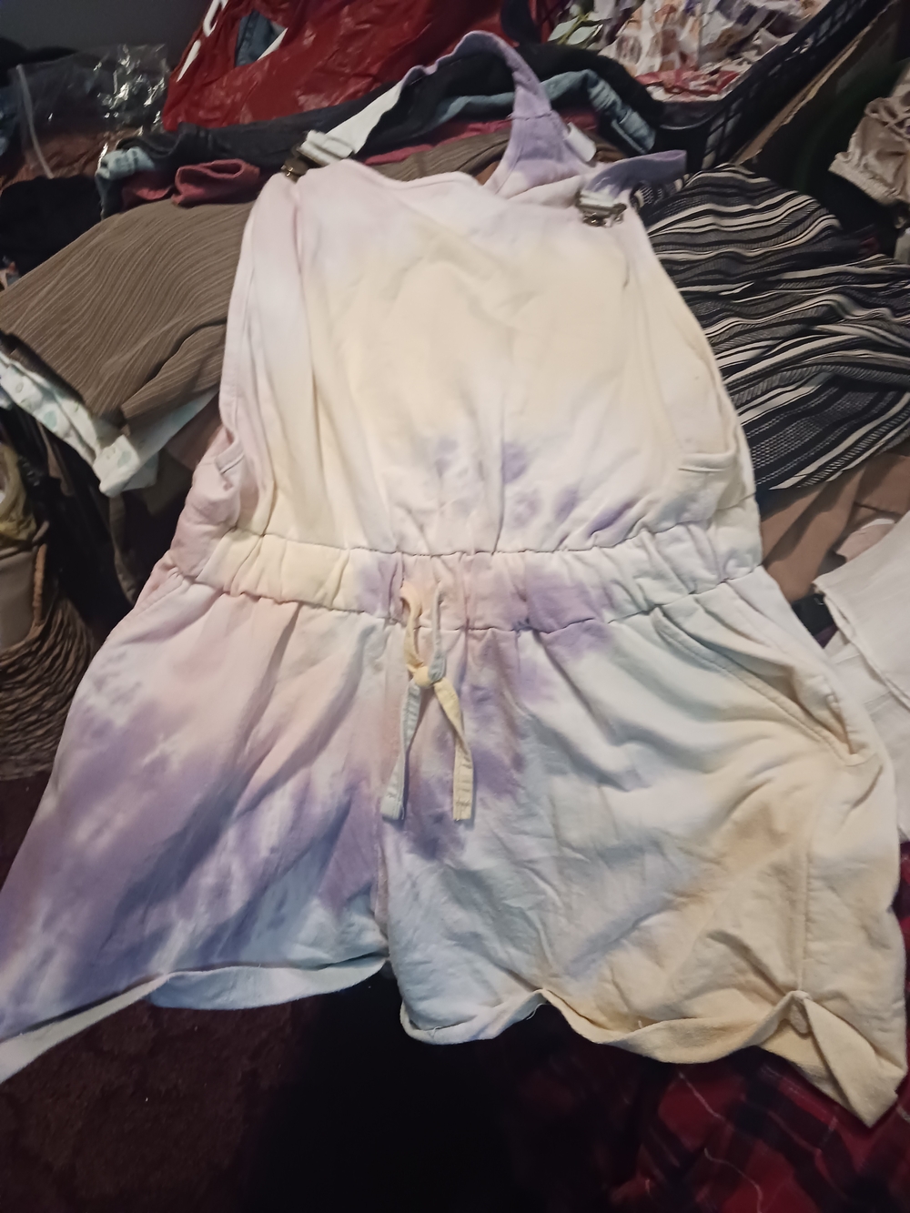 Tie-Dye Pastel Purple & White Women's Skort Romper - Adjustable Waist